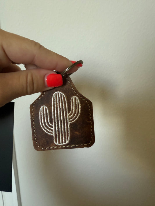 Cactus Leather &  Cowhide Keychain