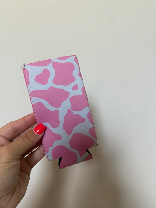 Pink Cow Print Skinny Koolie
