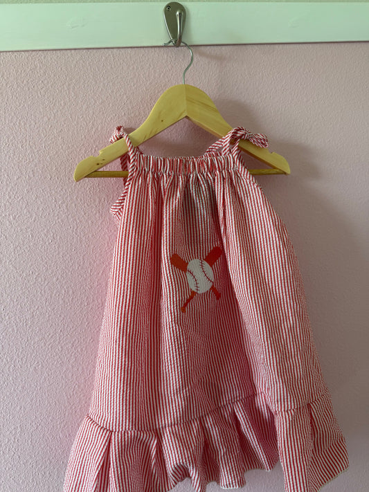 Red Baseball Embroidered Dress