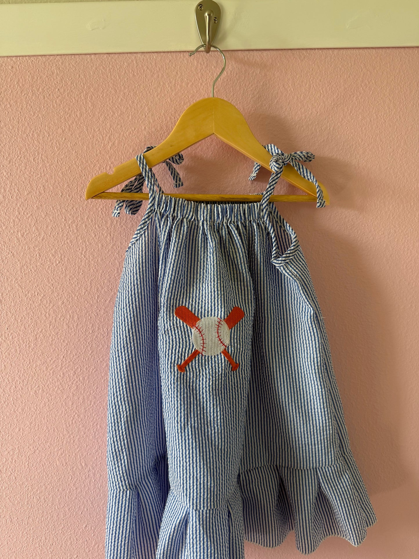 Blue Baseball Embroidered Dress