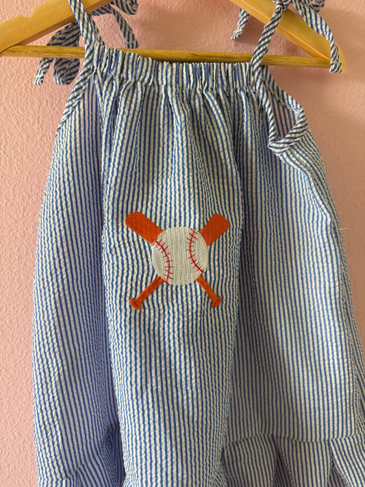 Blue Baseball Embroidered Dress