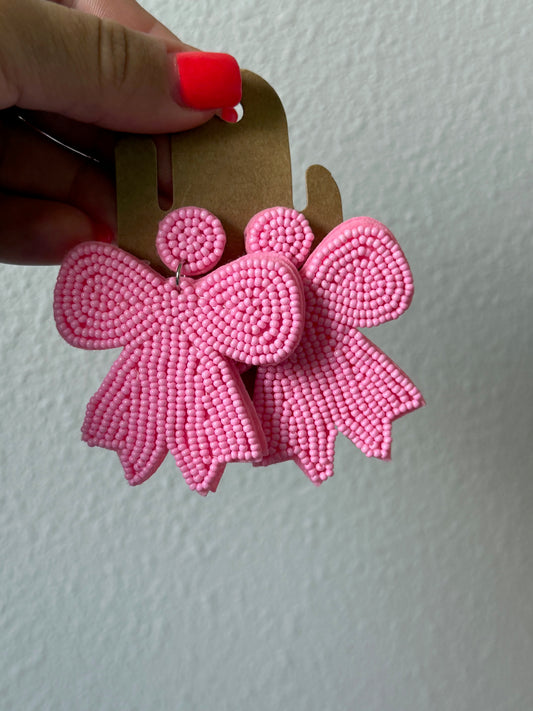 Pink Bow Beaded Earrings