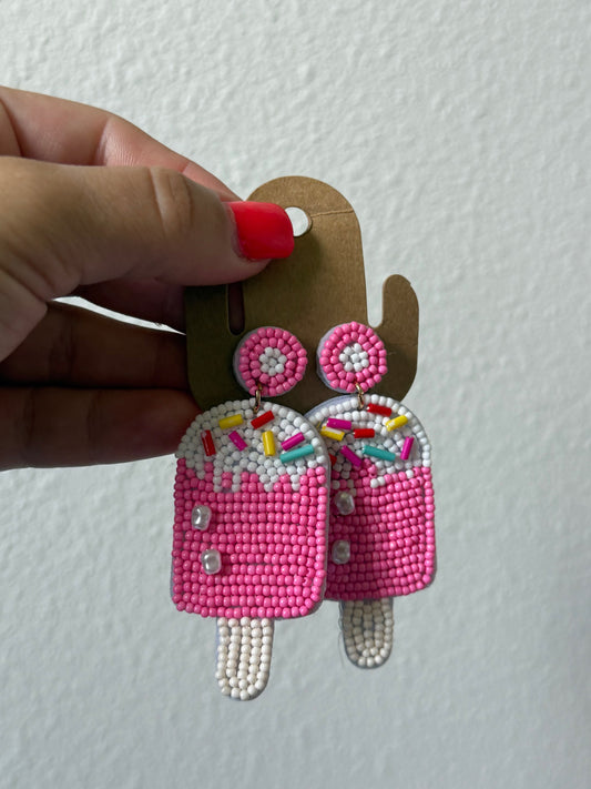 Pink Icecream Beaded Earrings