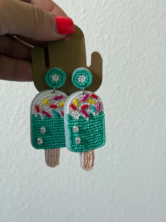 Blue Icecream Beaded Earrings