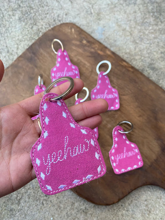 Pink Leather YeeHaw Keychain
