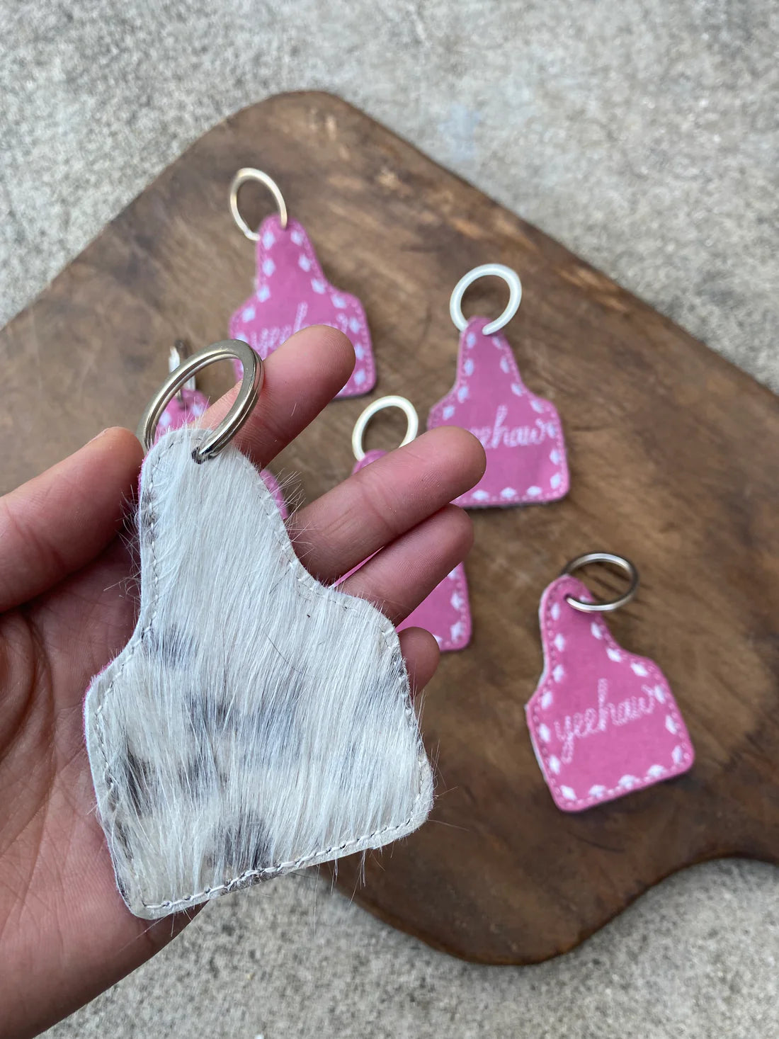 Pink Leather YeeHaw Keychain