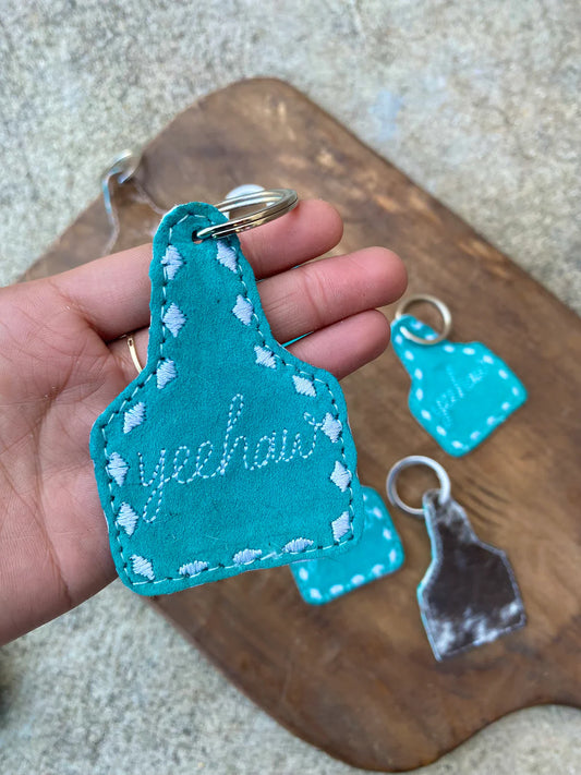 Turquoise Leather YeeHaw Keychain