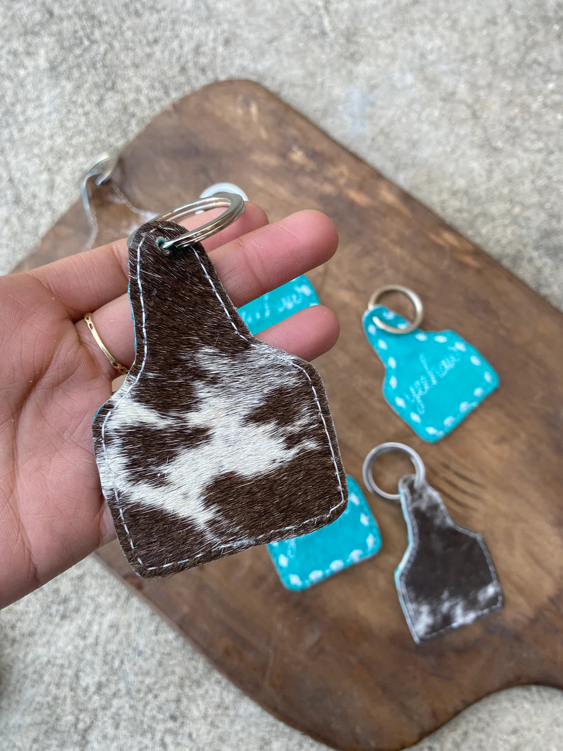 Turquoise Leather YeeHaw Keychain