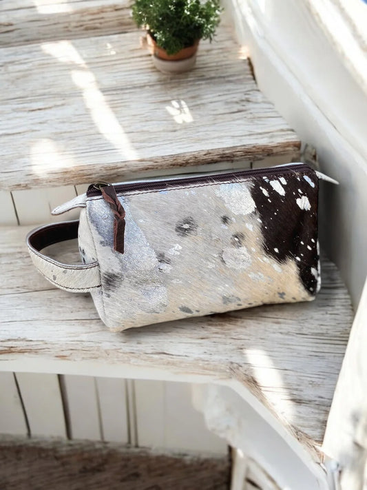 Silver Cowhide Toiletry Bag