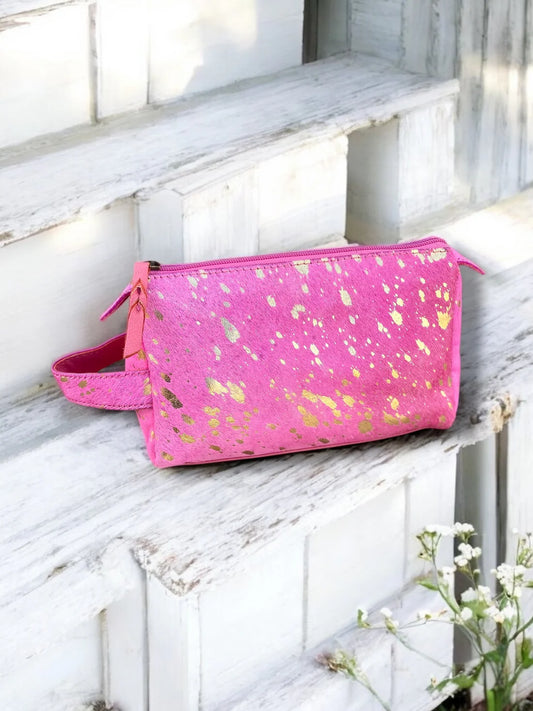 Pink with Gold Cowhide Toiletry Bag