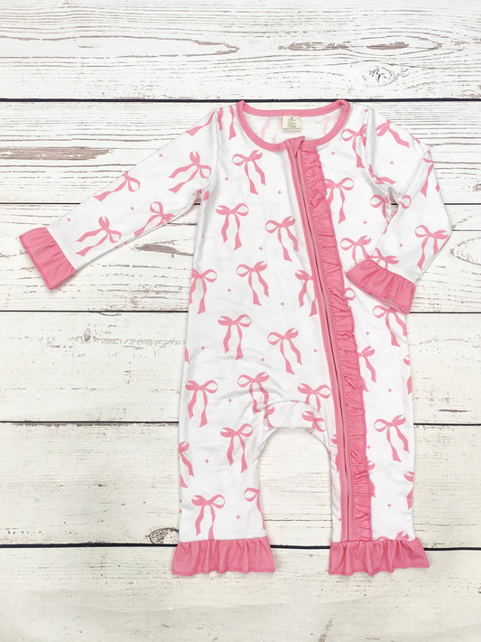 Pink Bow Sleeper with Ruffles