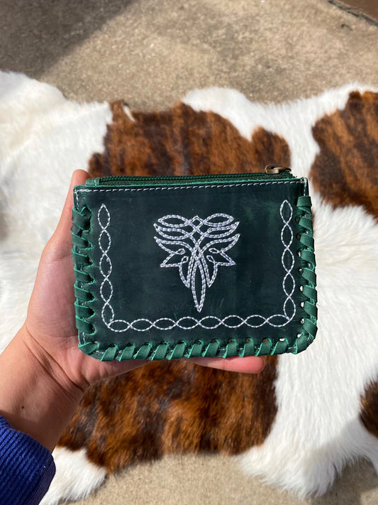 Emerald Bootstitch Leather Coin Purse