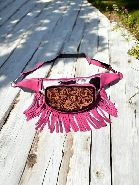 Cowhide & Toole Leather Pink Fanny Pack