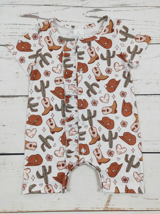 Western Cactus Romper with Ruffles