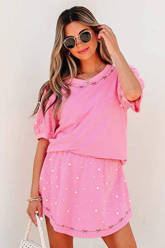 Pink Bow and Pearl Set