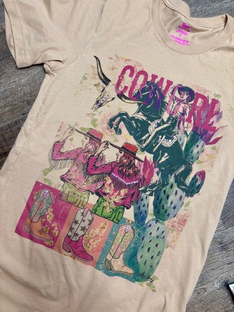 Cowgirl Graphic Tee with Rhinestones and Crystals