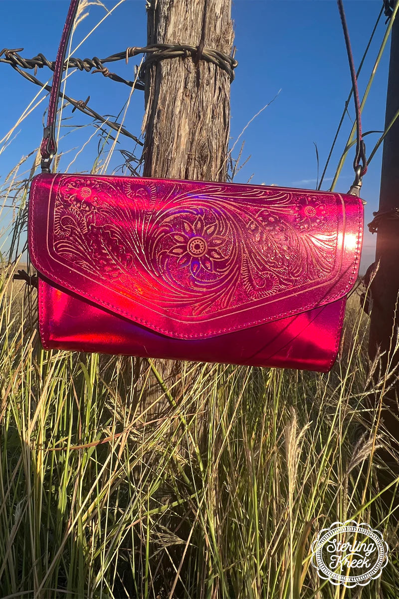 Pink Metallic Western Crossbody