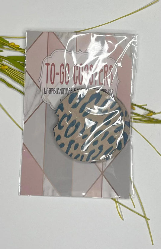 Turquoise & Pink Leopard Print Car Coasters