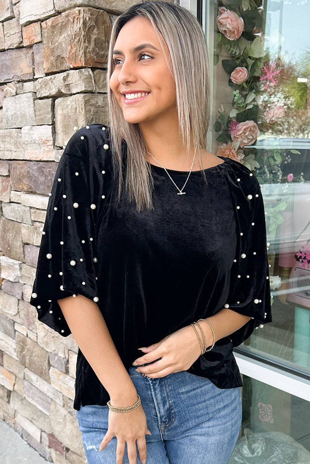Pearl Detail Black Top
