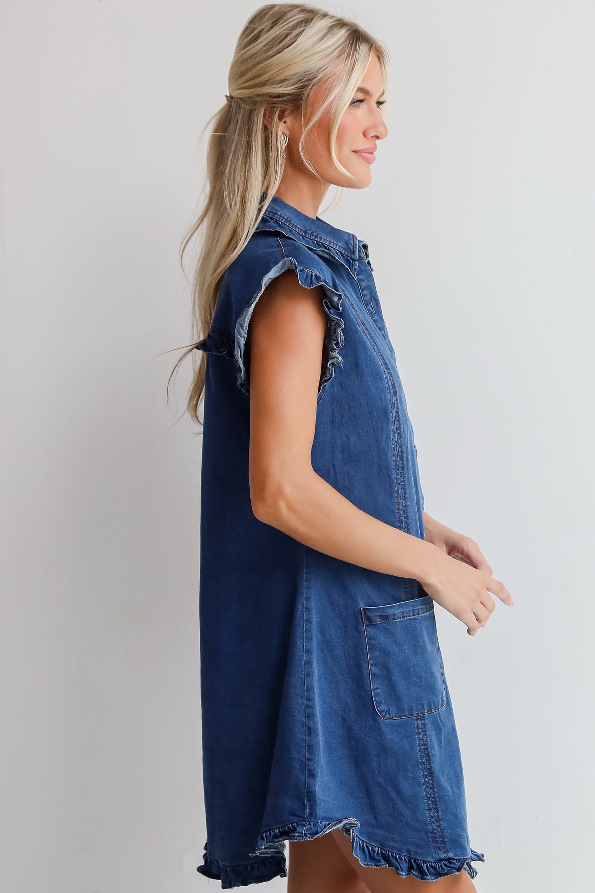 Ruffled Edge Collared Jean Dress