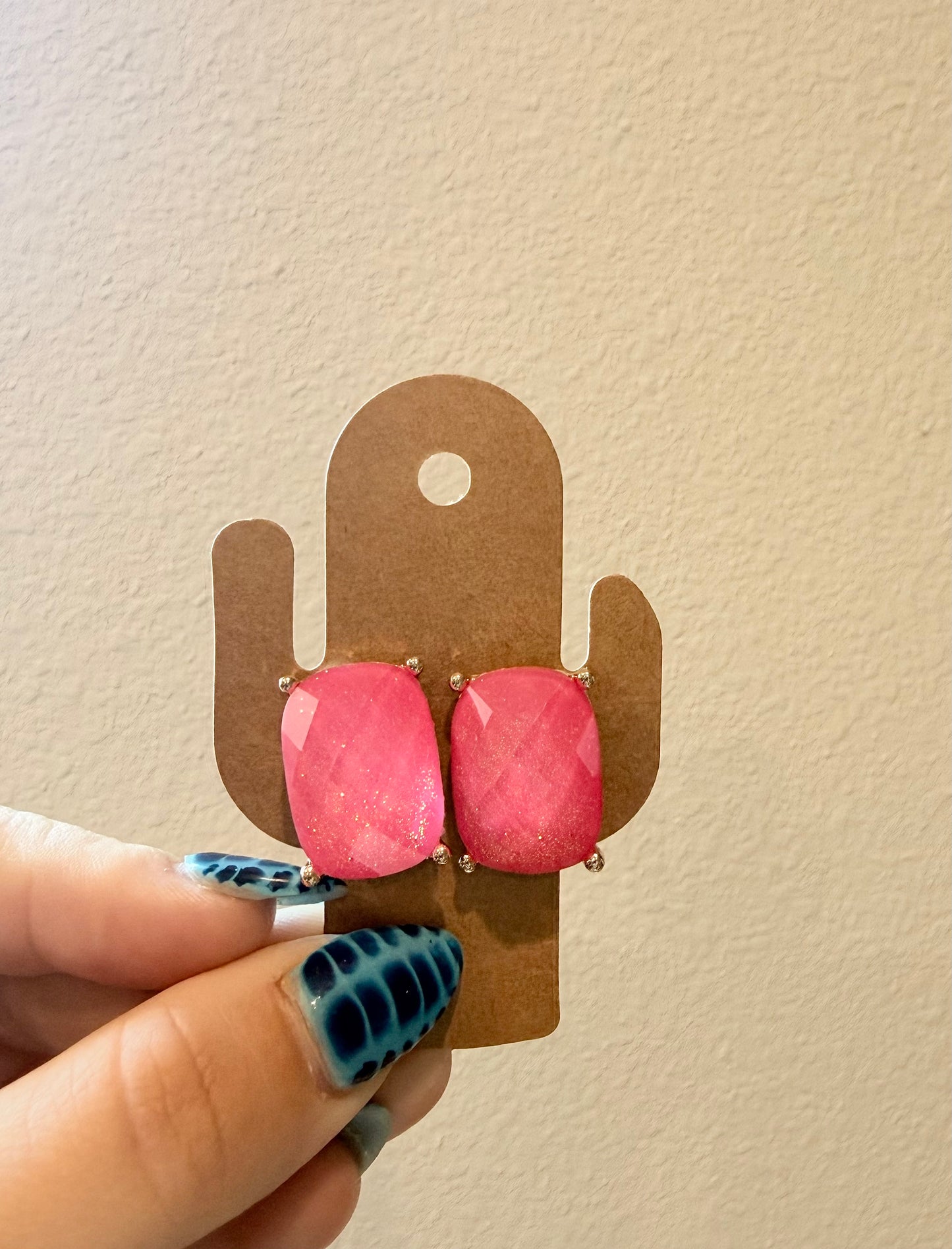 Pink Glitter Stone Studs