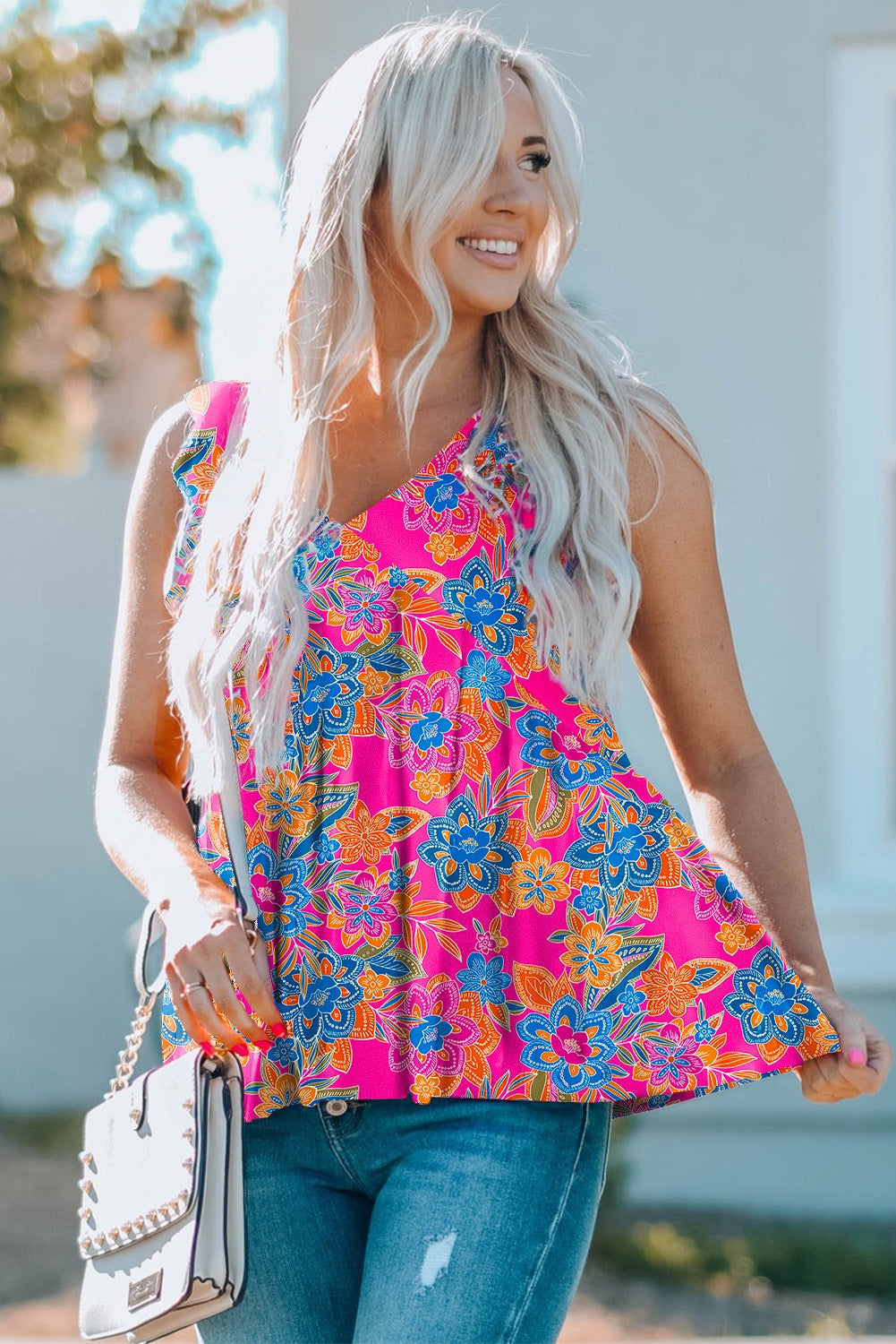 Neon Retro Floral Tank Top
