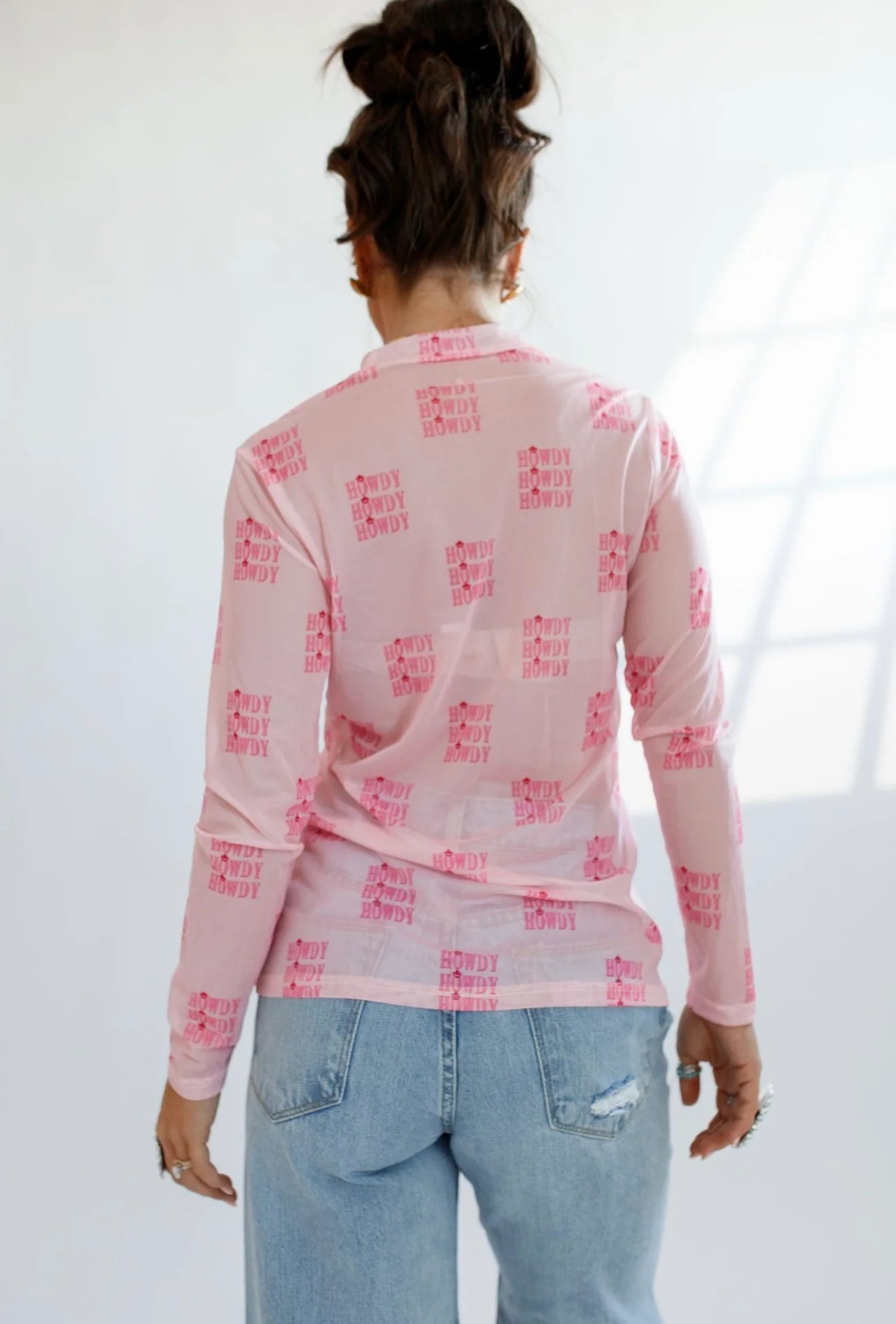 Pink Howdy Sheer Long Sleeve Top