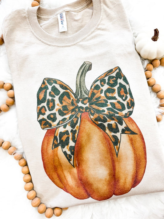 Youth Pumpkin & Leopard Bow Tee