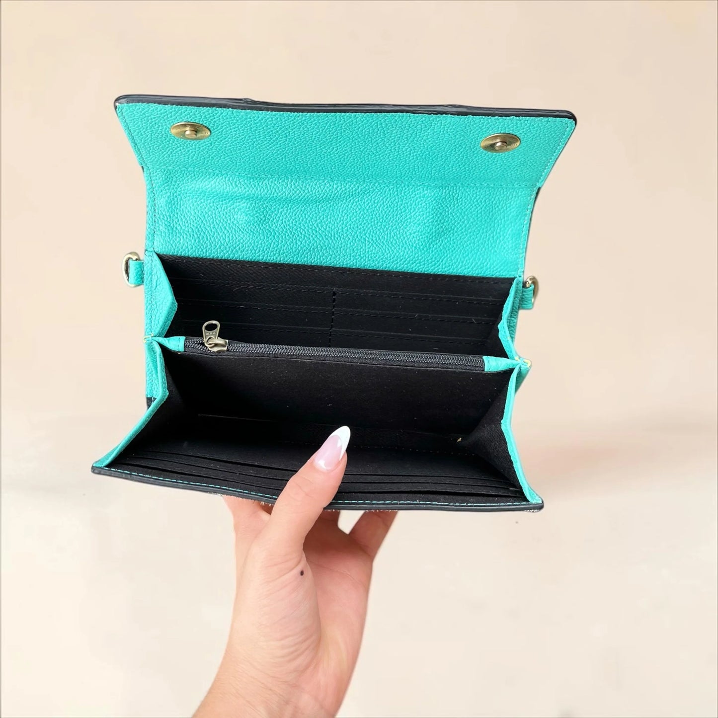 Turquoise Leather Wallet & Crossbody
