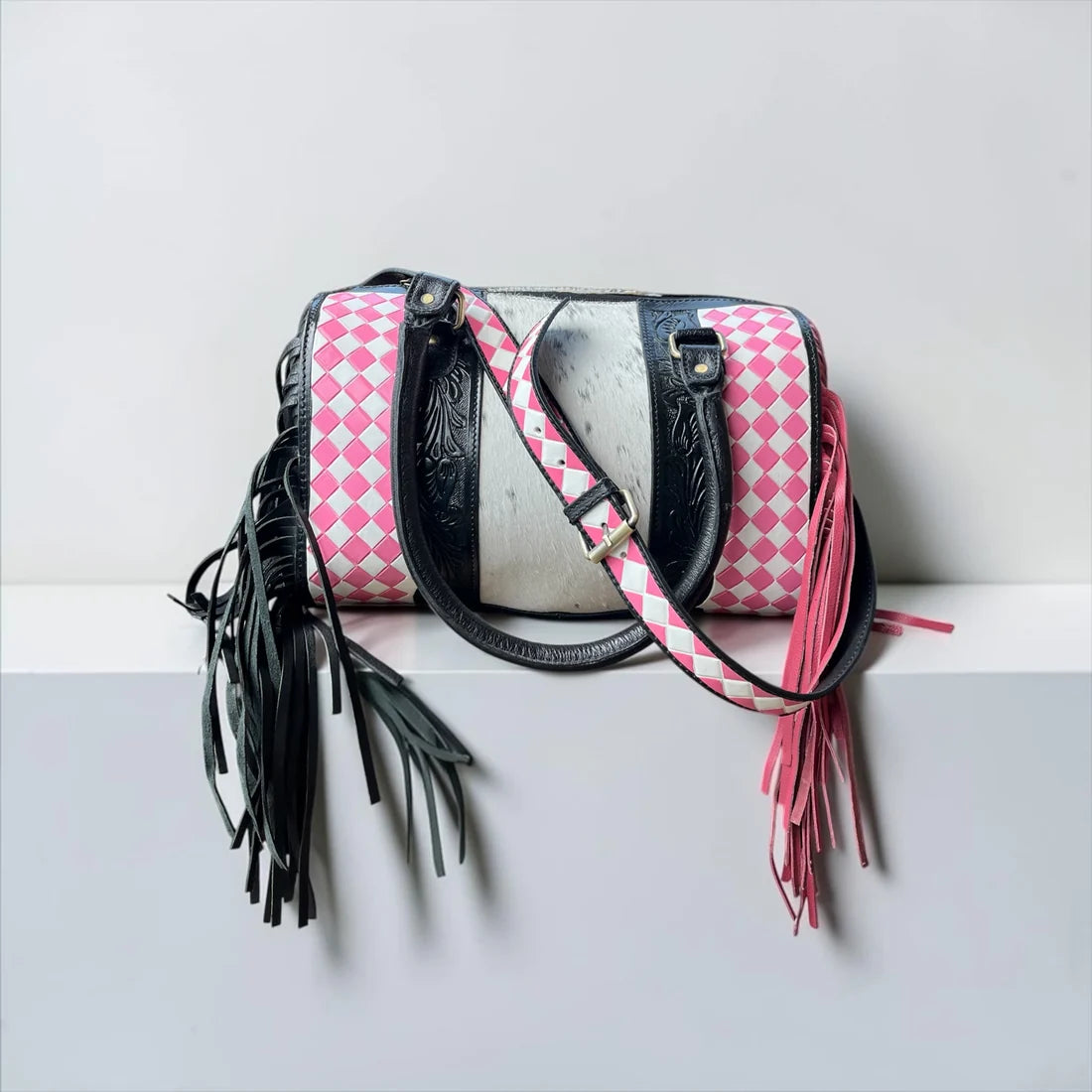 Pink & Black Checkered Speedy Bag