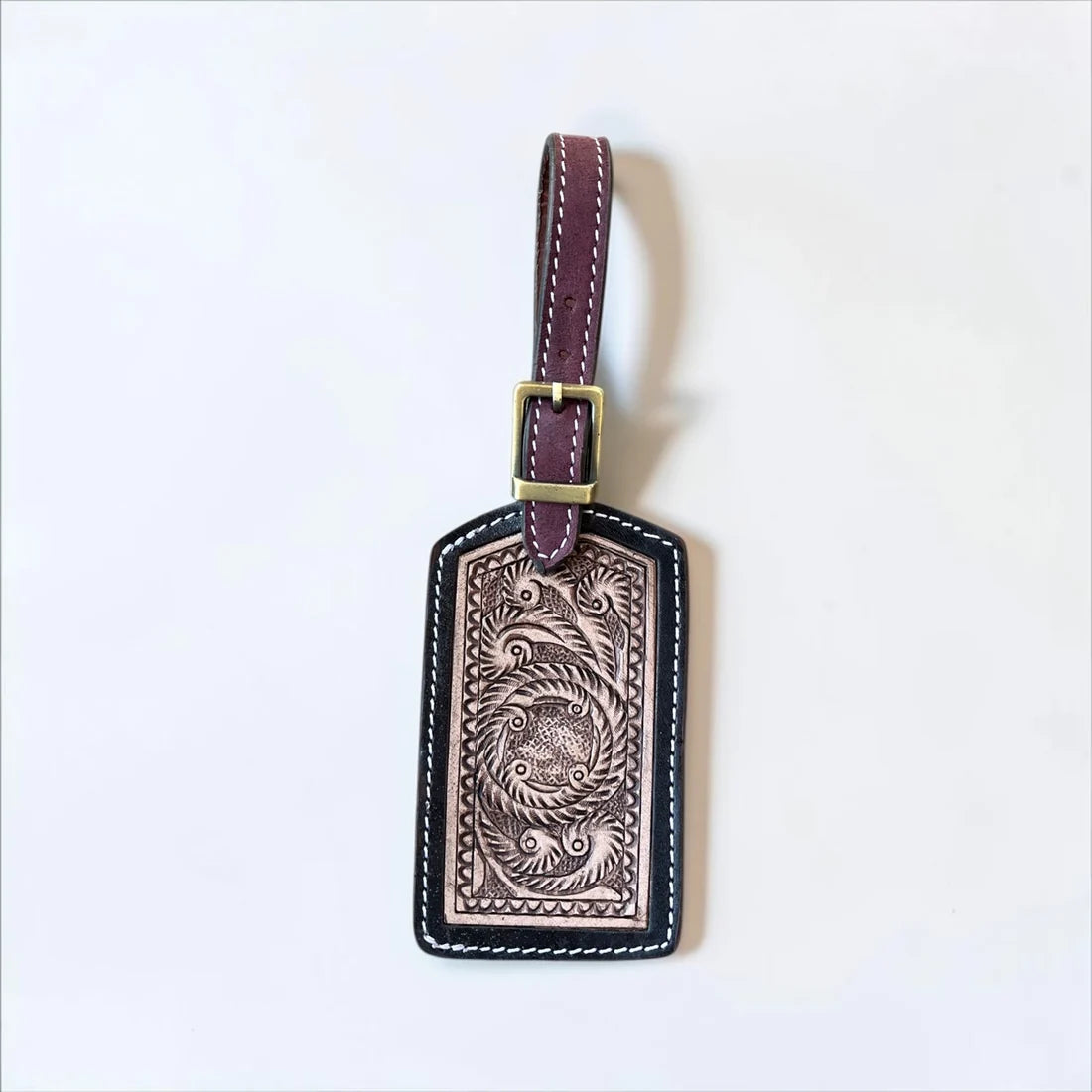 Tooled Leather Luggage Tag