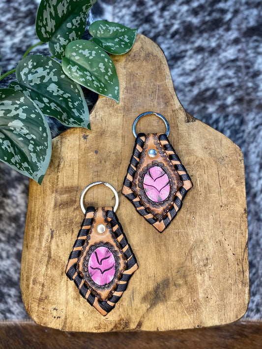 Pink Stone Leather Keychain