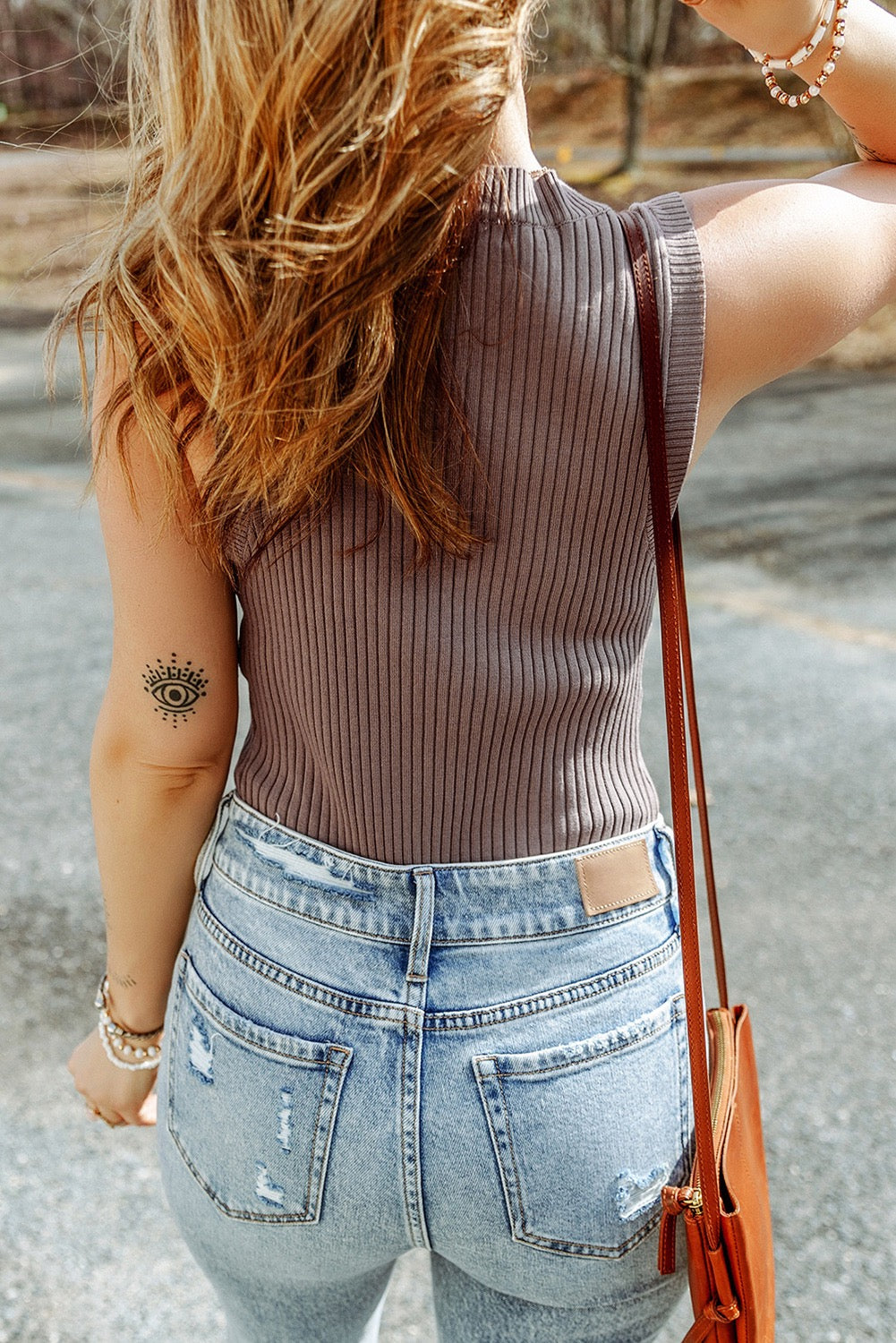 Taupe Knit Sleeveless Top