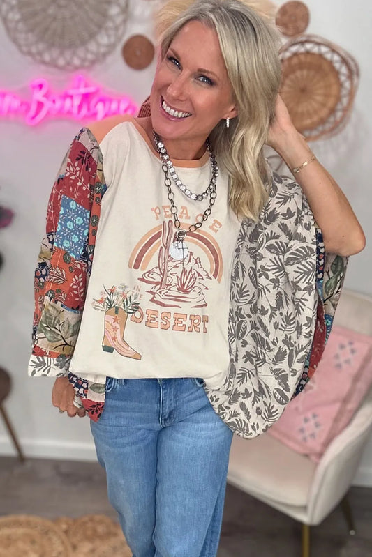 Desert Graphic Tee with Patchwork Sleeves