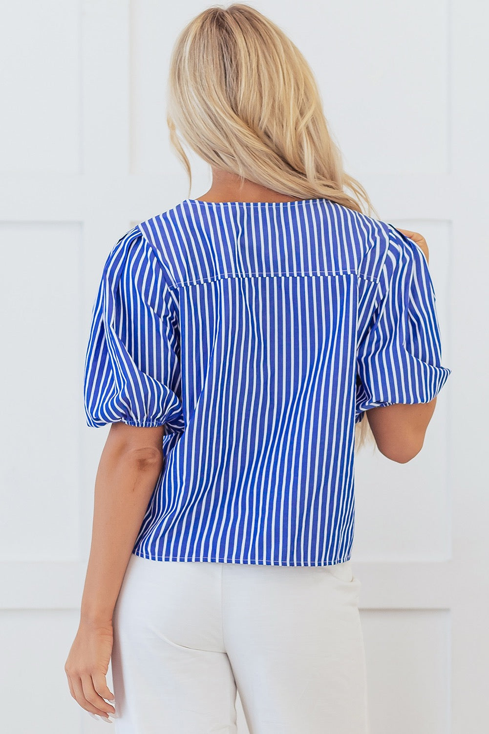 Blue Stripped Tie Front Top