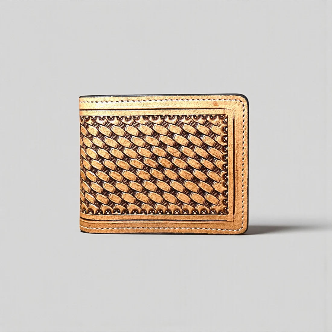 Basketweave Tooled Leather Men’s Wallet