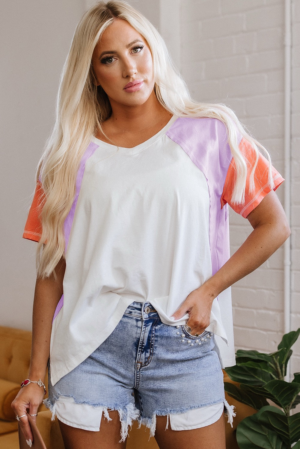 Lilac & Coral V-Neck