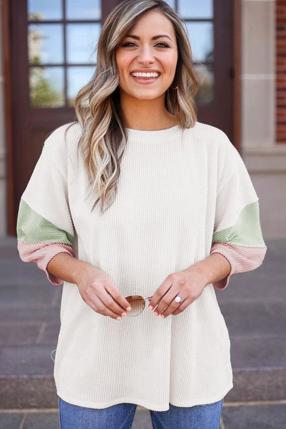 Pastel Pink & Sage Ribbed Top