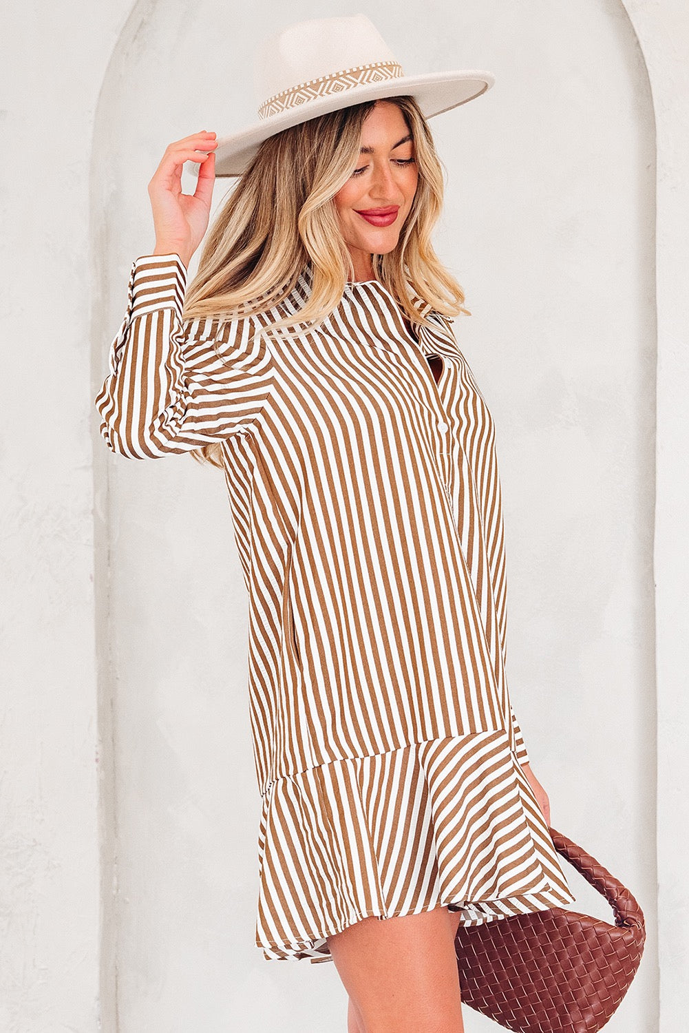 Taupe Stripe Button Down Dress
