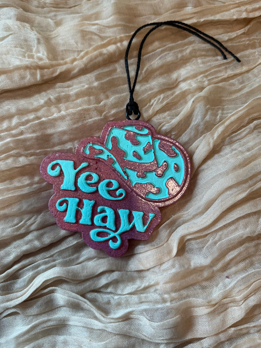 Pink Yeehaw with Cowboy Hat Car Freshie