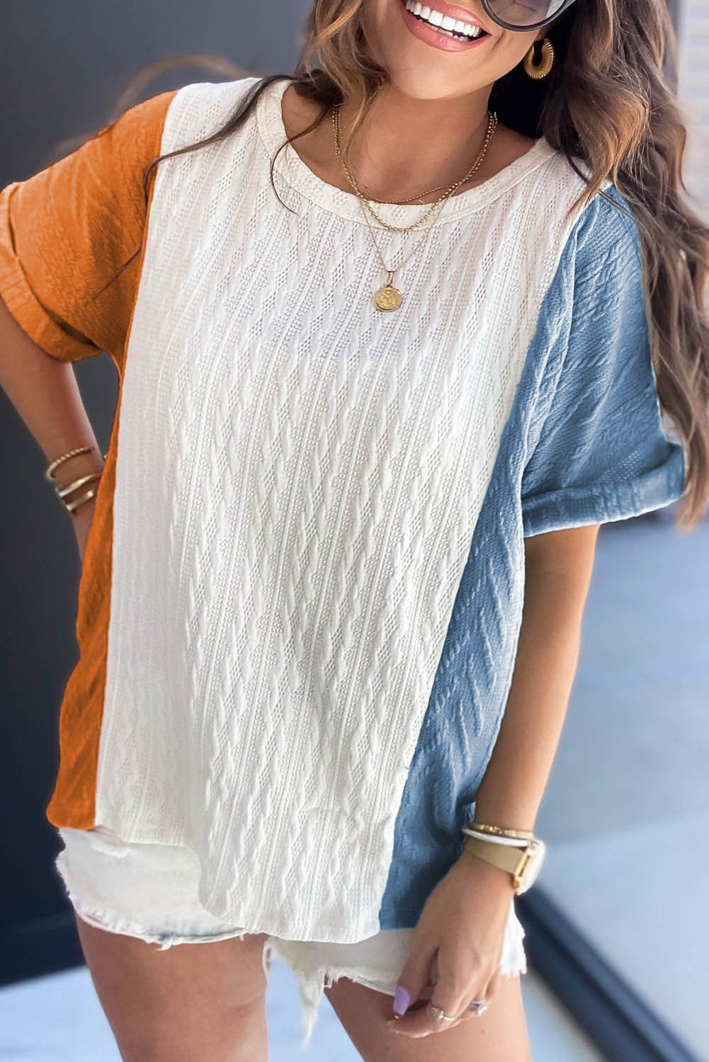 Blue & Orange Knit Top