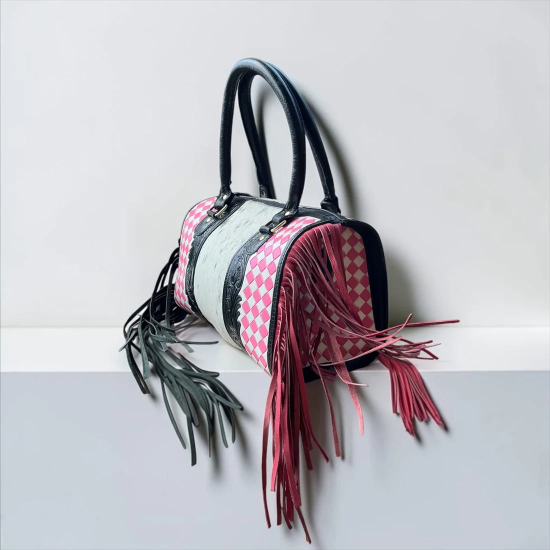 Pink & Black Checkered Speedy Bag