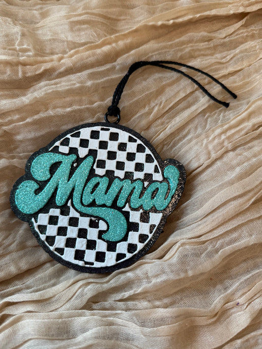 Teal Checkered Mama Car Freshie