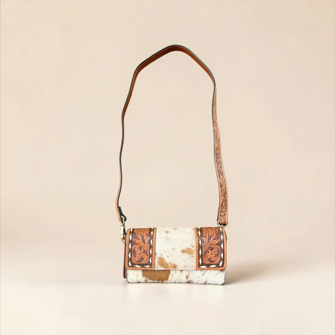Brown Tooled Leather Wallet & Crossbody