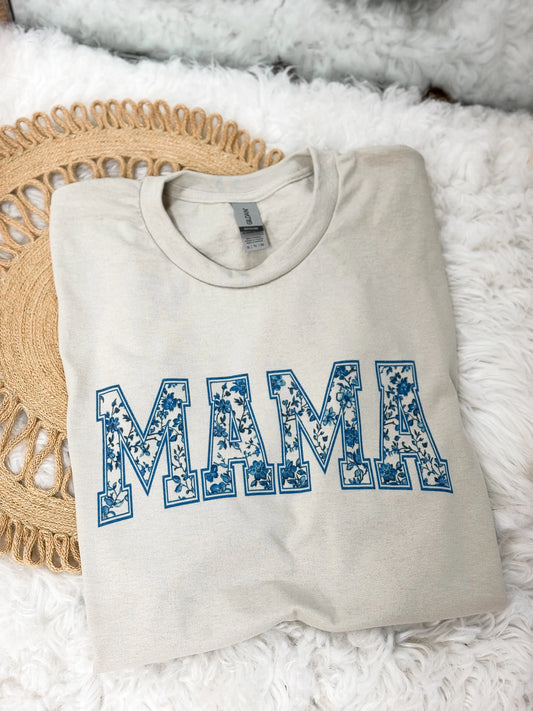 Mama Blue Floral Graphic Tee