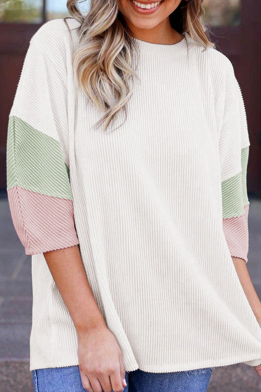Pastel Pink & Sage Ribbed Top
