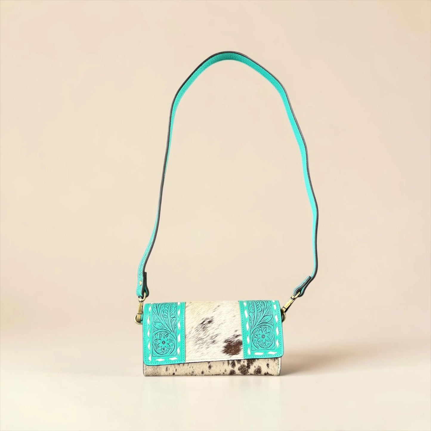 Turquoise Leather Wallet & Crossbody