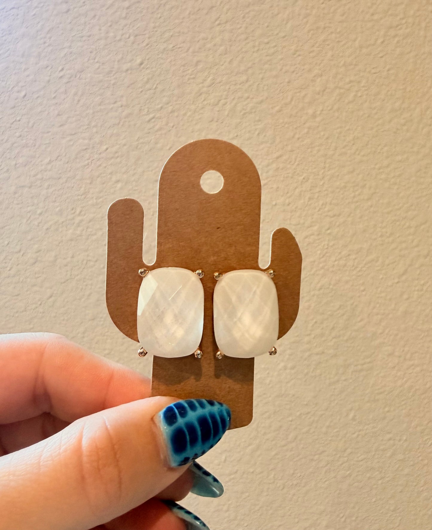 White Glitter Stone Studs