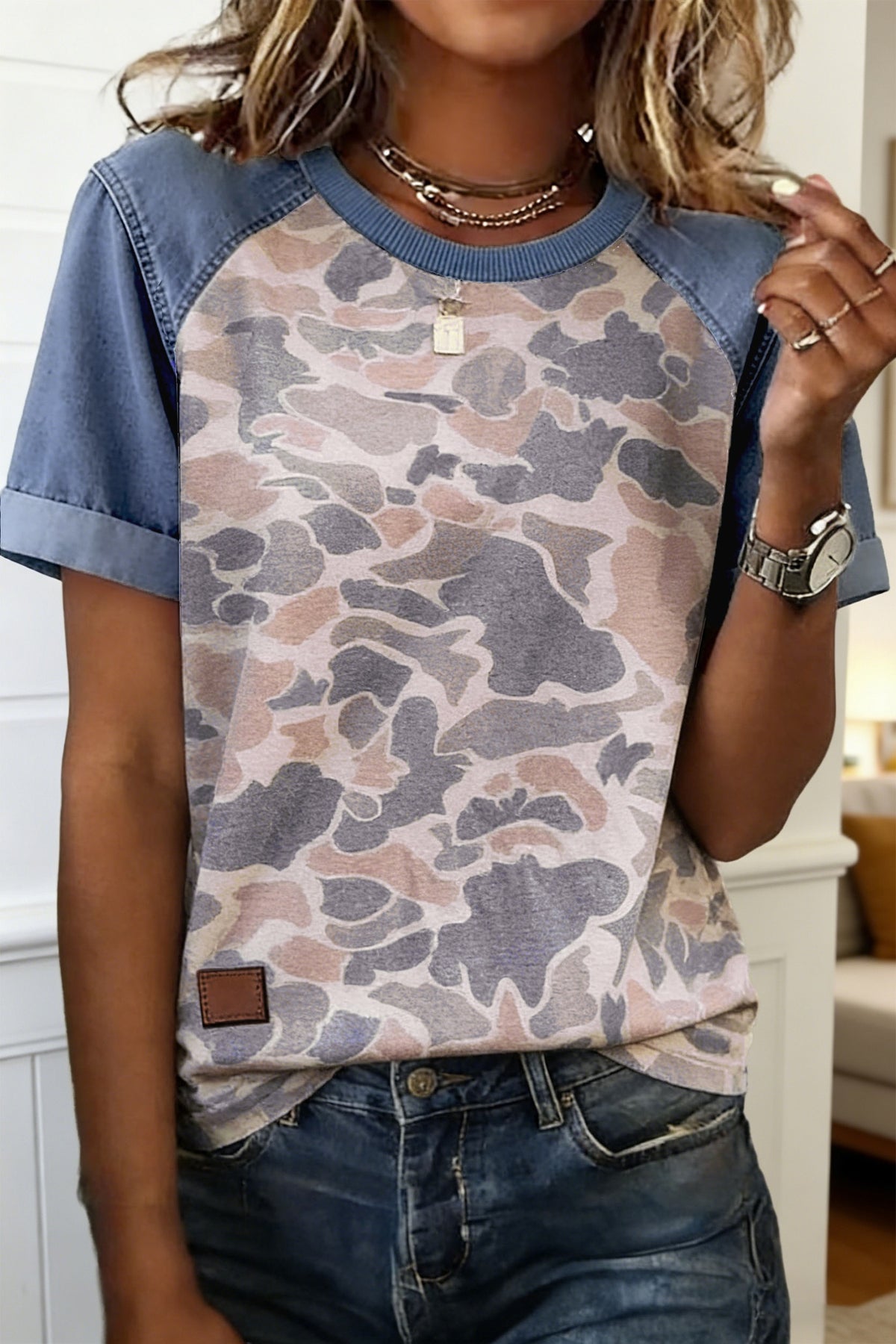 Denim & Camo Top