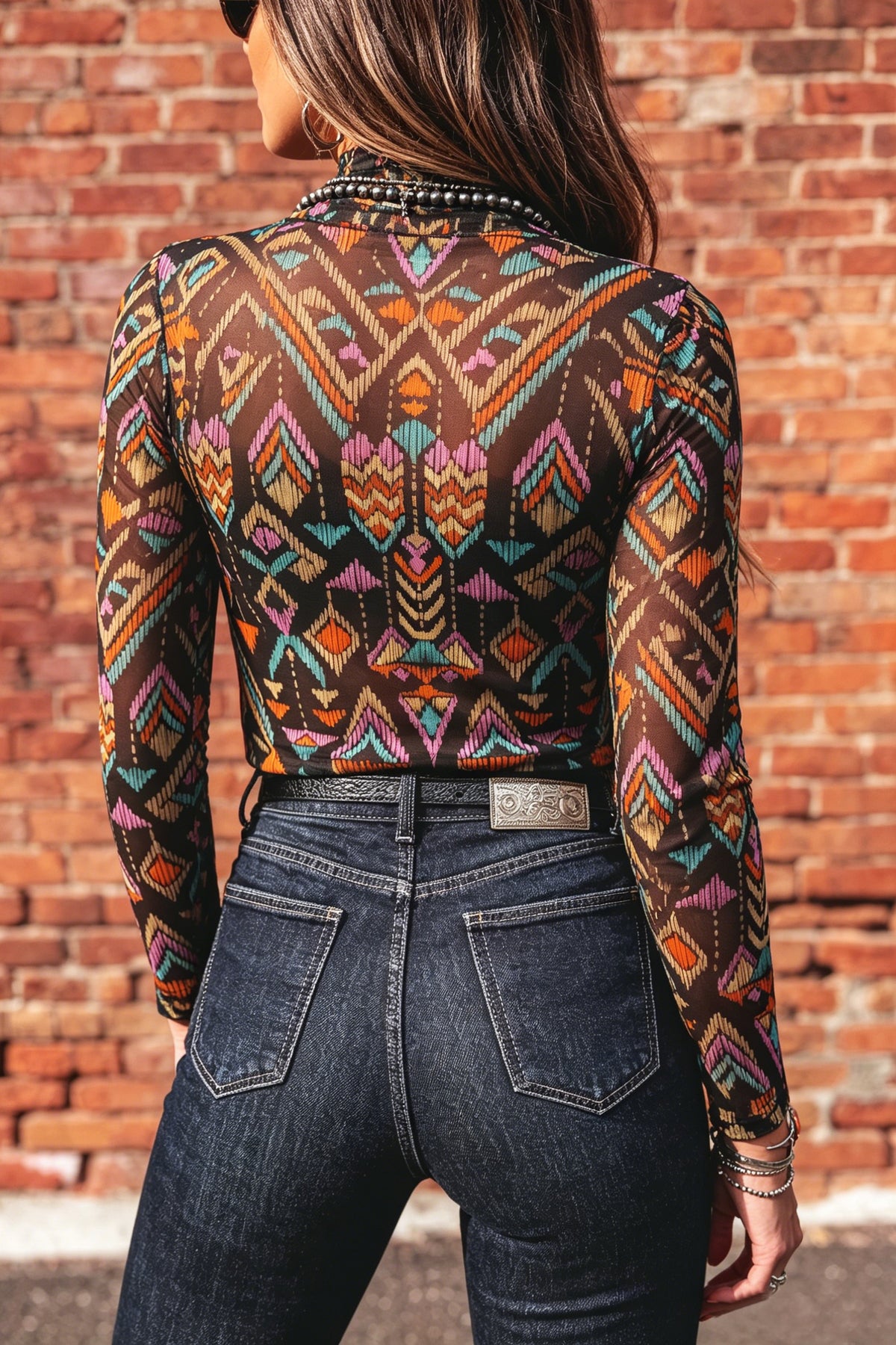 Aztec Black Mesh Top